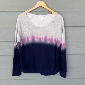 Sundry Gradient Tie Dye Pullover Crew Neck Off the Shoulder Sweater
